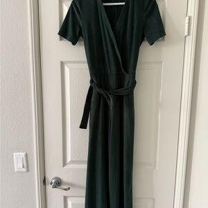 Elegant Green Velvet Wrap Jumpsuit